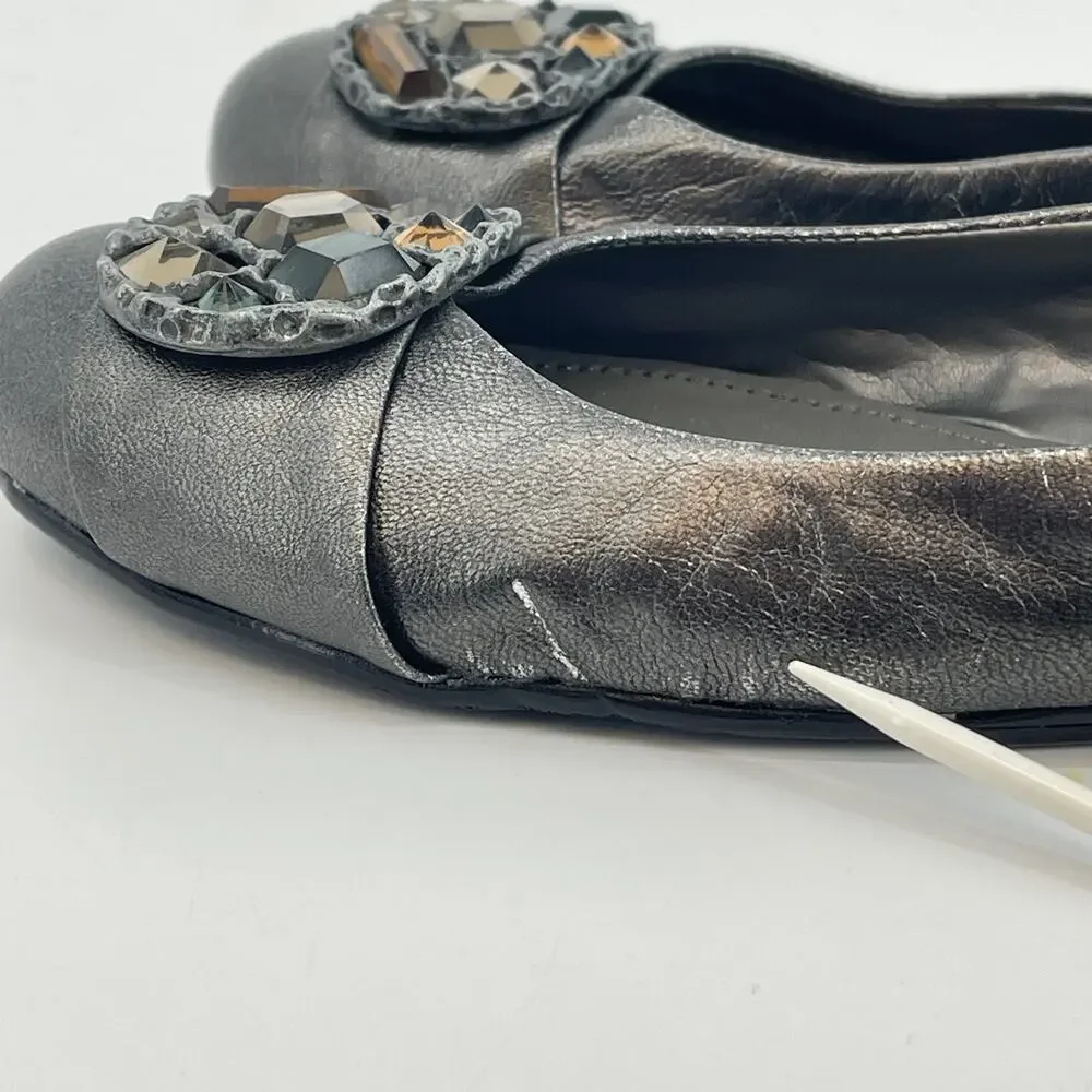 Vince Camuto Size 9 Richie Ballet Flats Silver Jeweled Slip On Shoes